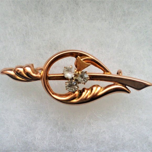 Antique Deco Russian Russia 14K 583 Rose Pink Gold Paste Pinchback Brooch Pin